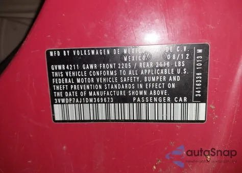 2013 Volkswagen Jetta from USA, damaged, VIN 3VWDT7AJ1DM369673